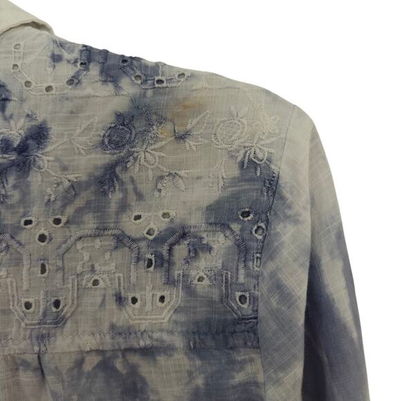 Anthropologie Pilcro Cate Tie Dye Eyelet Button Front Shirt Size XS Blue Purple - Picture 7 of 11
